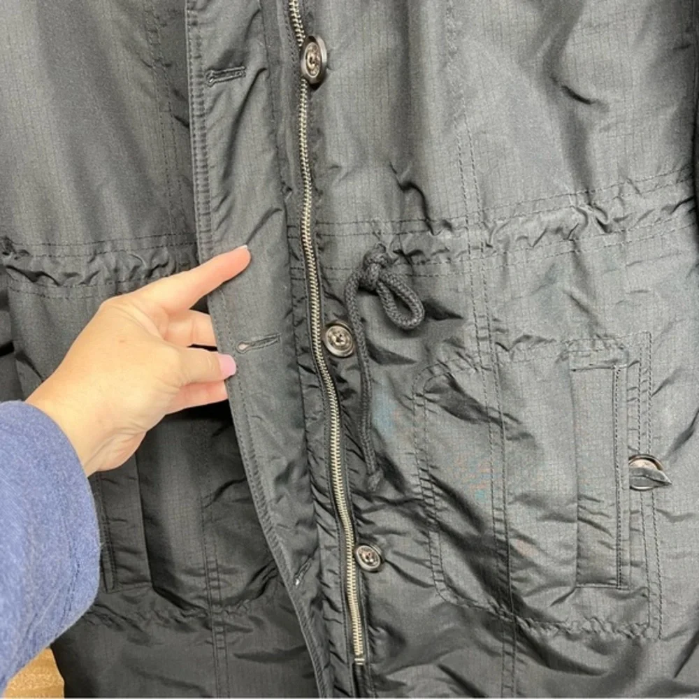 Hollister Zip-Up Coat Faux Fur Black Hooded Long Winter Coat‎ Women's Size Small